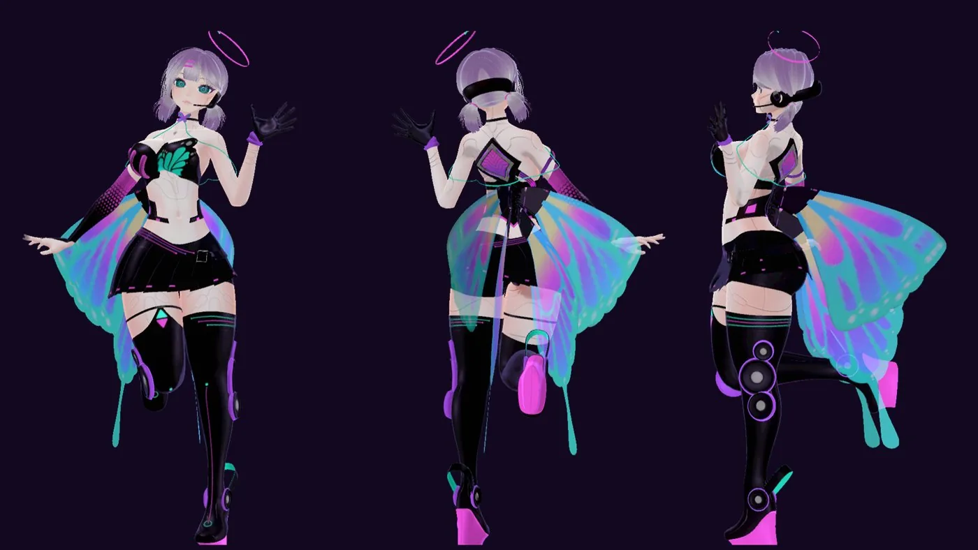 3D model turnaround, front, side and back